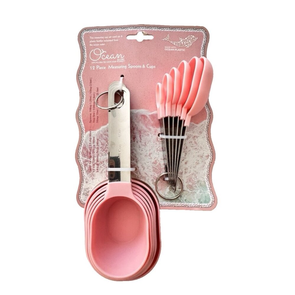Ocean 12 Piece Measuring Spoons & Cups Upcycled Ocean Plastic Palm Beach Pink